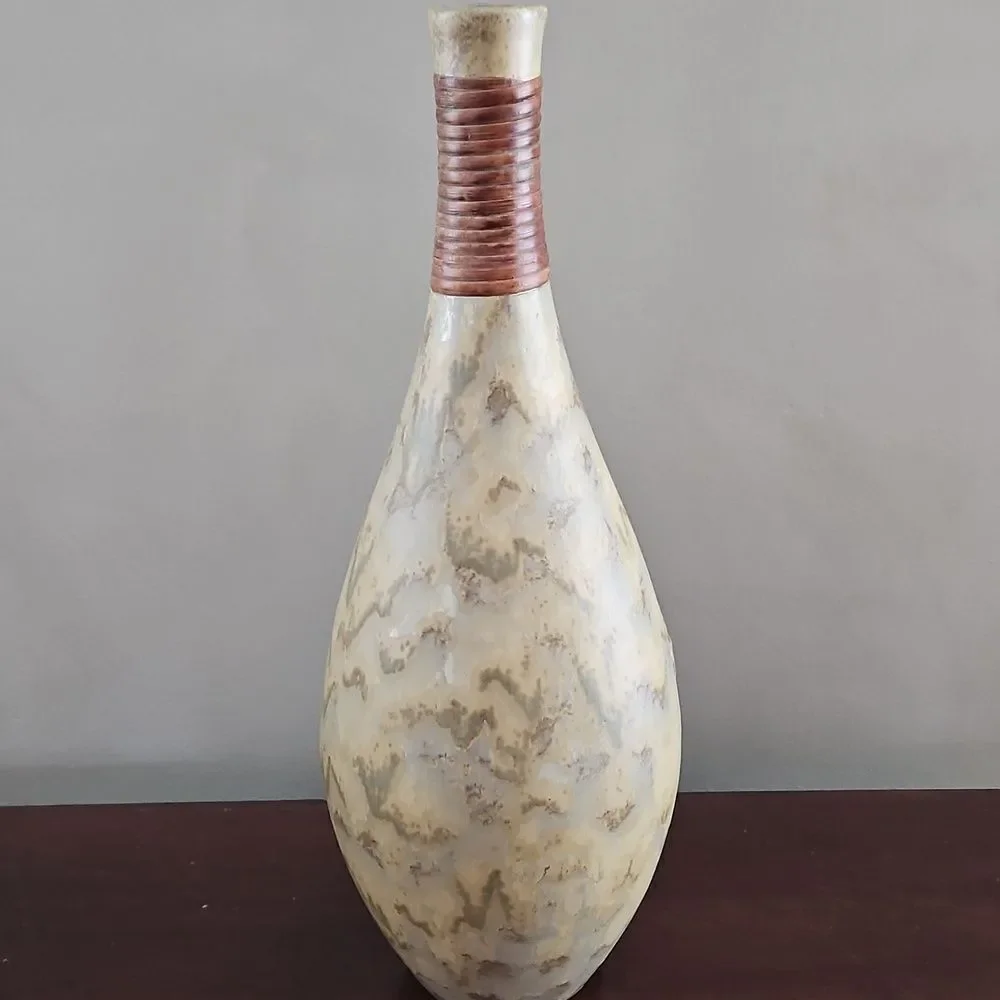 Pier 1 Cream and Brown Ceramic Decorative Vase